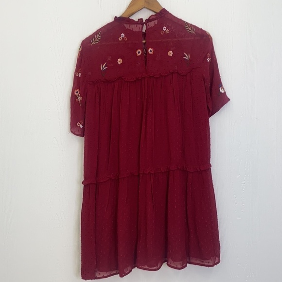 Zara- Red Embroidered Flowers and Sequins Tiered Dress Size XS - Picture 14 of 16